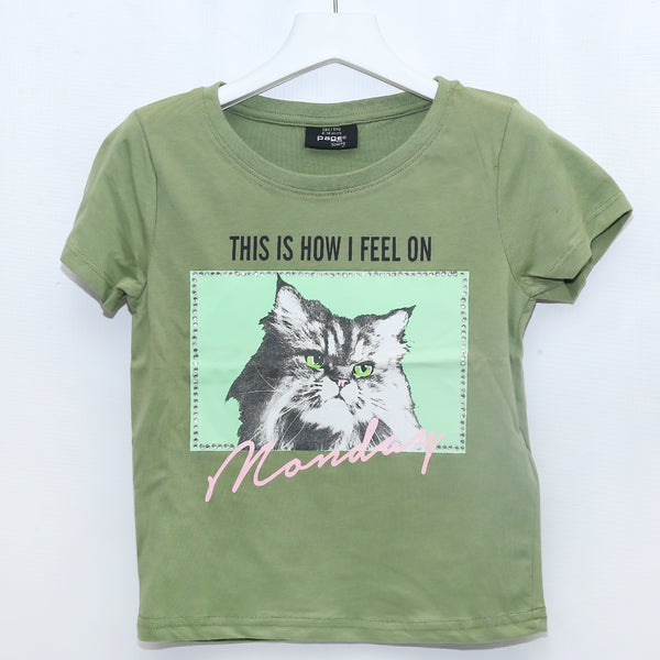 Monday Cat - Green - T-Shirt