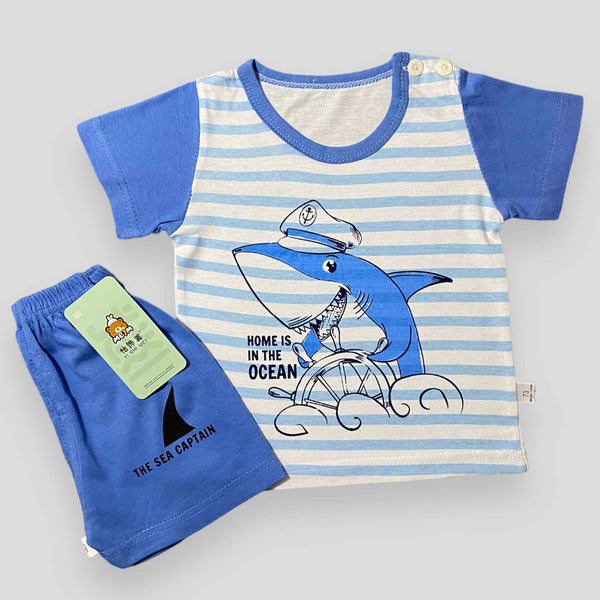 The Ocean - Blue & White - 2 Pcs Shirt & Short