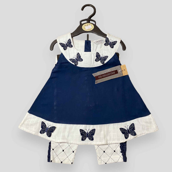 Butterfly - Navy Blue & White - 2 Pcs Set - T-Shirt & Short