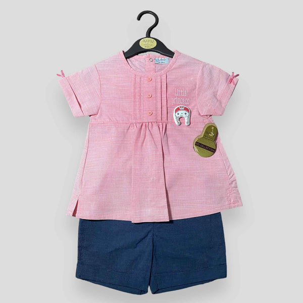 Little Princess - Pink & Blue - 2 Pcs Set - T-Shirt & Short