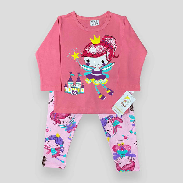 Ms. Fairy Castle - Pink - 2 Pcs Set - T-Shirt & Trouser