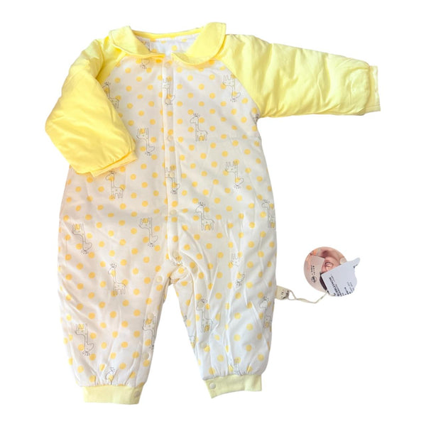 Baby Giraffe Polka Dot Quilted Romper yellow