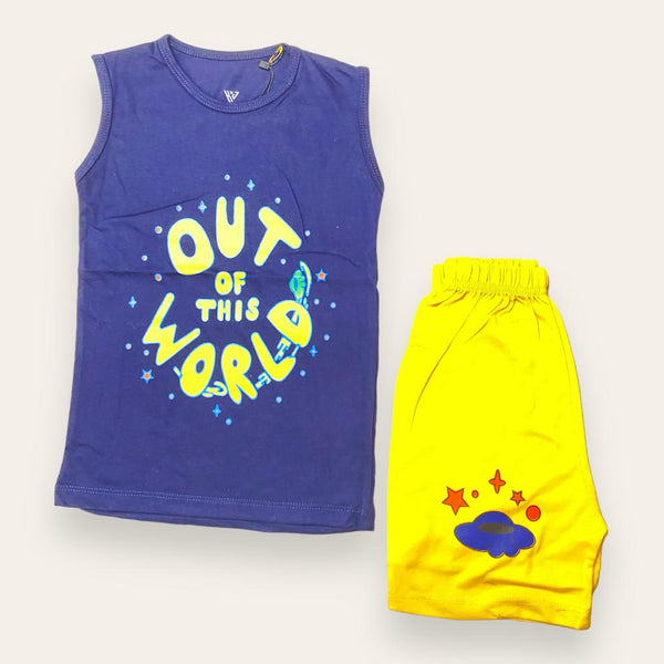 Out Of This World - Blue Sando & Yellow Short - 2 Pcs Suit