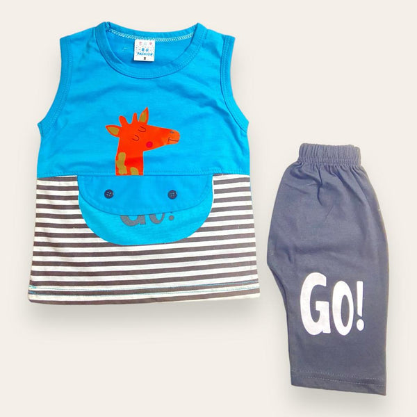 Giraffe Go - Green Sando & Grey Short - 2 Pcs Suit