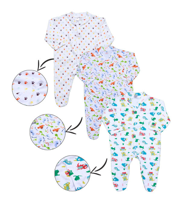 Mr. Dino - Pack of 3 - Close Feet Romper