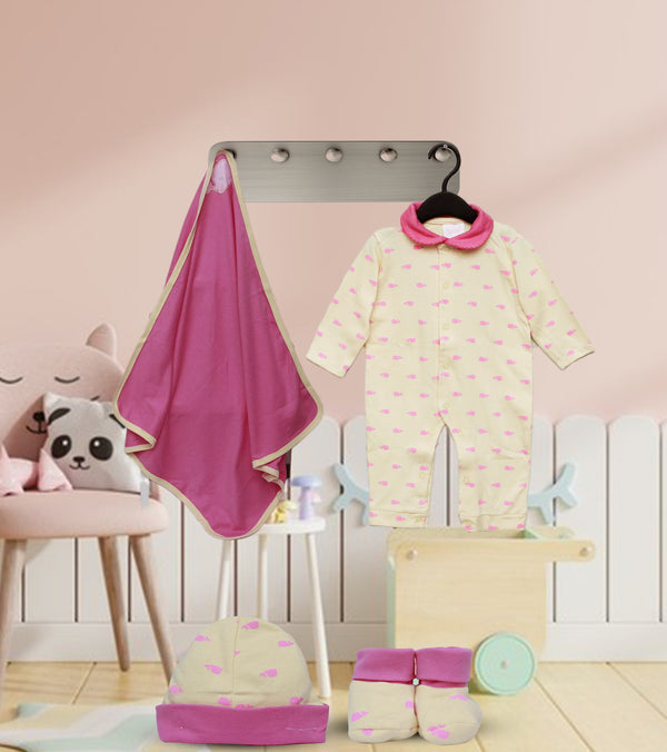 Miss Pink Whale - Open Feet Romper - 5 Pcs Set